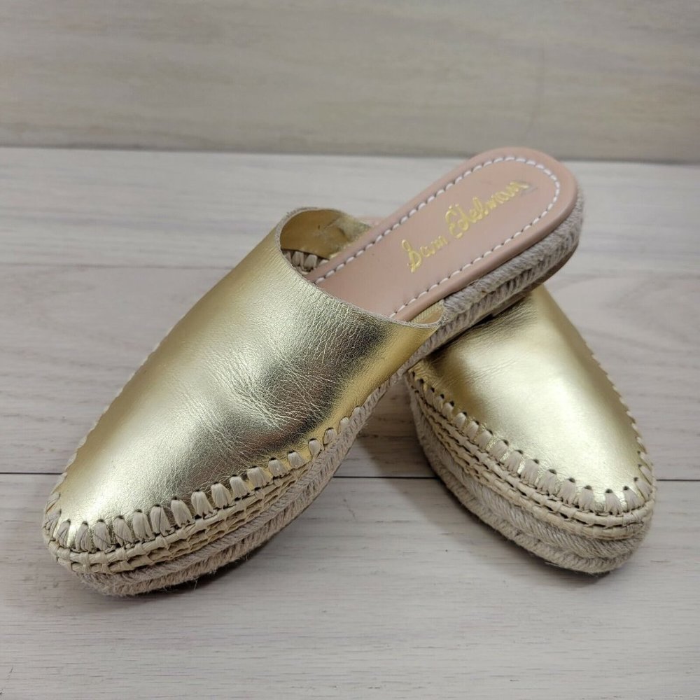 Sam Edelman Austin Gold Metallic Leather Mule Espadrille Women's Size 6
